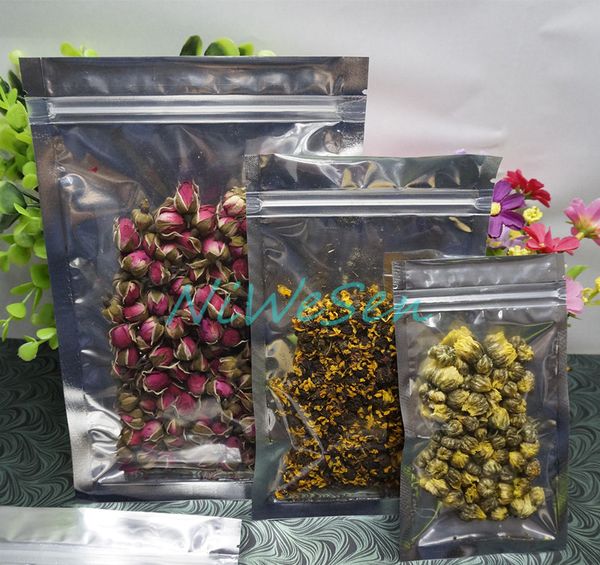 

100 шт. / упак. X 14*20 см серебряный алюминиевая фольга ziplock сумка с прозрачной передне