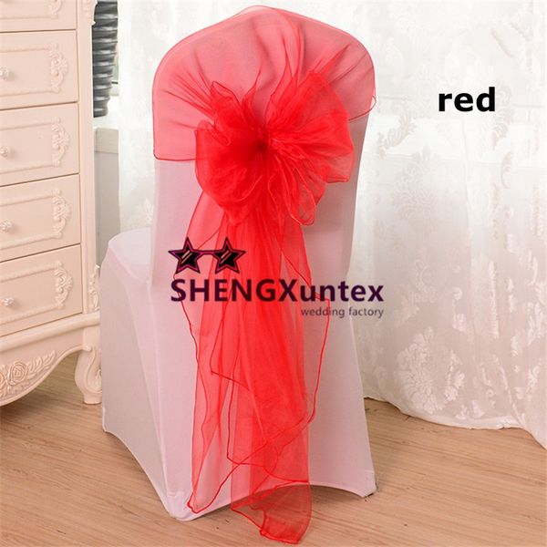 Red Color Chair Bow Organza Chair Sash Used For Wedding
