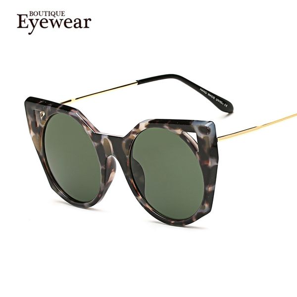 

wholesale- boutique fashion round cat eye women metal frame sunglasses round lens brand designer glasses h1786, White;black