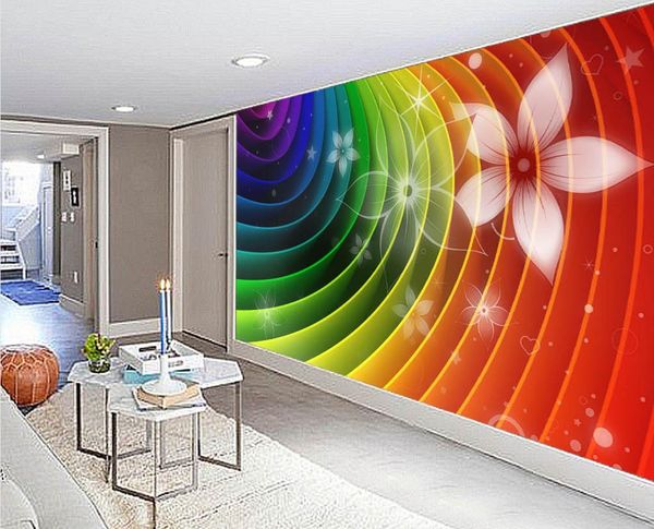 Linee astratte fiori arcobaleno colorato TV parete posteriore divano parete murale carta da parati 3d carte da parati 3d per tv sullo sfondo