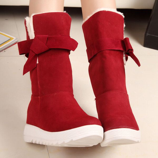 

wholesale- new british style winter snow boots women fashion warm bowtie ankle boots casual cotton padded lady shoes lace up famale shoes, Black