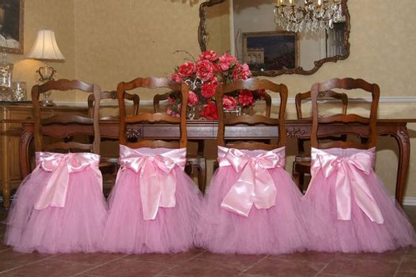 

Custom Made 2017 Satin Tulle Tutu Chair Covers Vintage Romantic Chair Sashes Beautiful Fashion Wedding Decorations