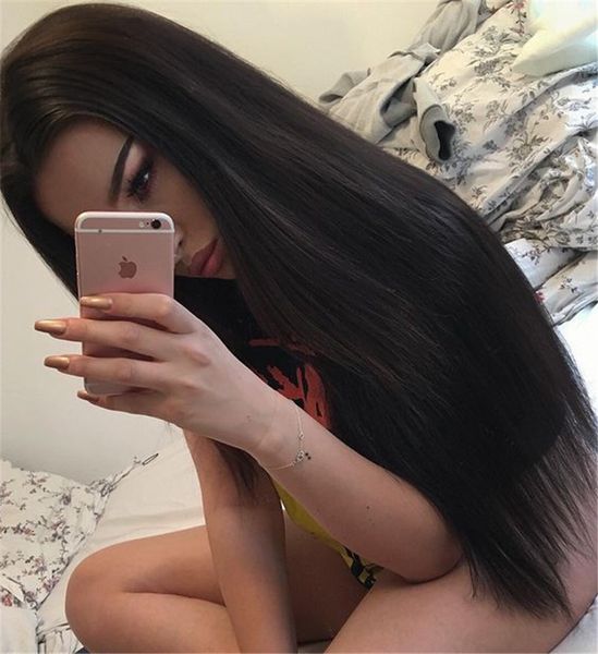 

long straight virgin hair wig touch soft brazilian virgin hair front lace wig 8a full lace human hair wigs, Black;brown