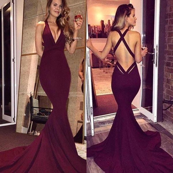 

burgundy simple mermaid prom dresses 2017 backless sleeveless sweep train party dresses evening gowns 2k17 prom dress ba4620, Black;red