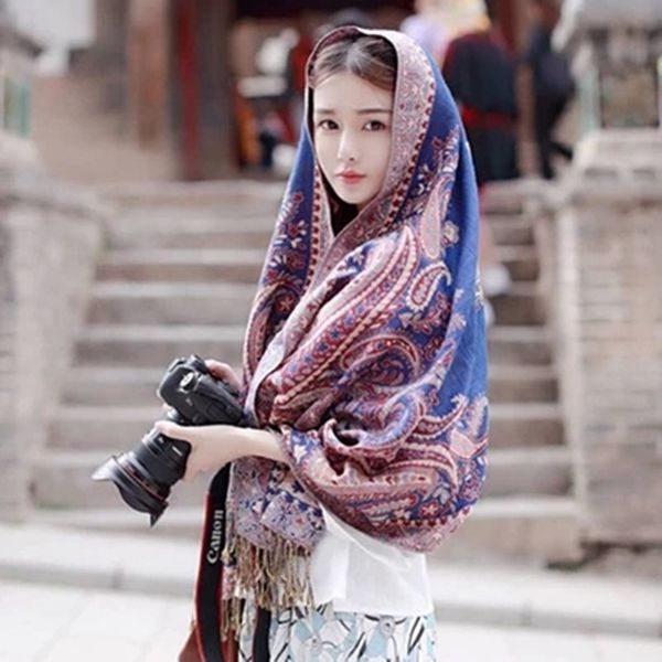 

cotton paisley jacquard scarf wrap shawl ethnic scarves scarf shawl traveling sun cover pashmina 5pcs/lot, Blue;gray