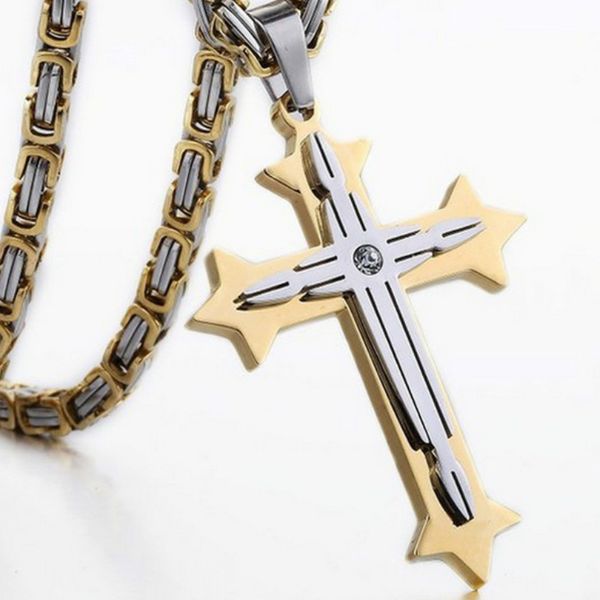 

fashion jewelry women men rap hiphop punk classic retro gold silver stainless steel cross pendants necklaces metal chain 22inch