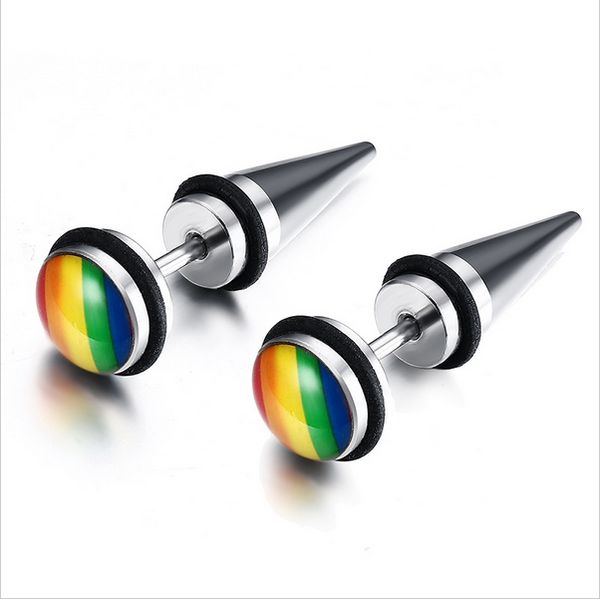 

fashion rainbow color stud earrings for women and men round design stainless steel earrings pe-001, Golden;silver