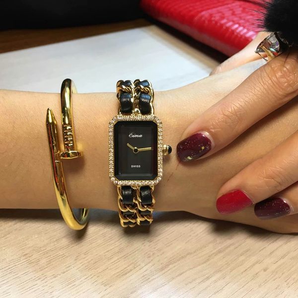 

bracelet gift lady watch quartz stainless steel wristwatch for with luxury fashion lady new gold chain leather women rhinestone kumuo, Slivery;brown