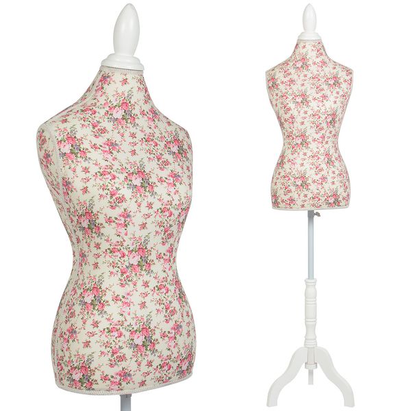 

female mannequin torso dress form display w/ white tripod stand floral pattern
