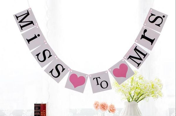 Miss à Sra. Banner para Bridal Shower e Bachelorette Party - Decorações e Foto Prop