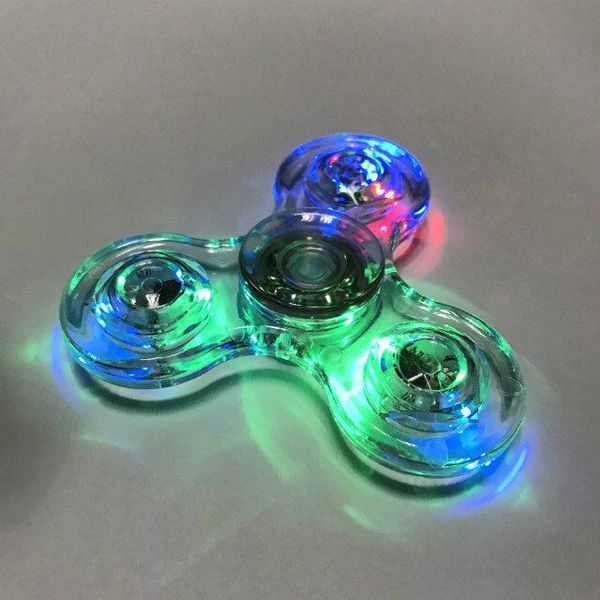 

2017 acrylic led luminous glitter jelly clear fidget spinner crystal hand spinner tri fidget ceramic ball desk focus toy