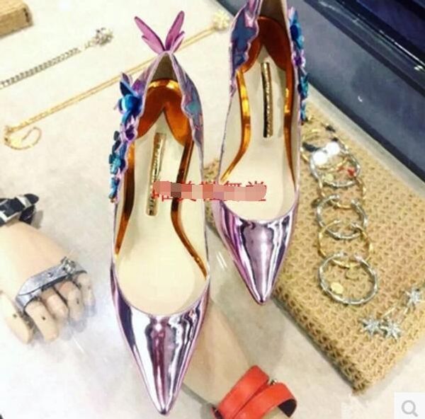 

2017 women flower pumps point toe pink high heels party shoes butterflyshoes wedding pump dress shoes thin heel, Black