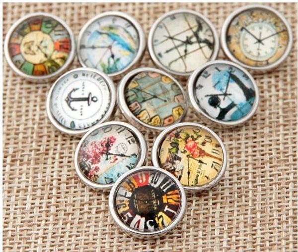 

50pcs/lot 12mm glass charm mix color cartoon pearl wishing tree flag ocean world leapoard snowflake peacock feather noosa button snap button