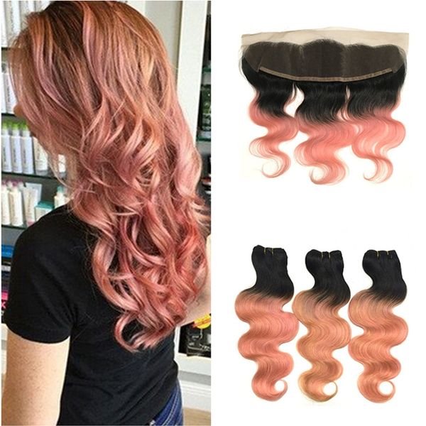 2019 Ombre 1b Rose Gold Virgin Malaysian Hair With 13x4 Lace Frontal Closure Ear To Ear With Baby Hair 100 Pink Human Hair Extensions From