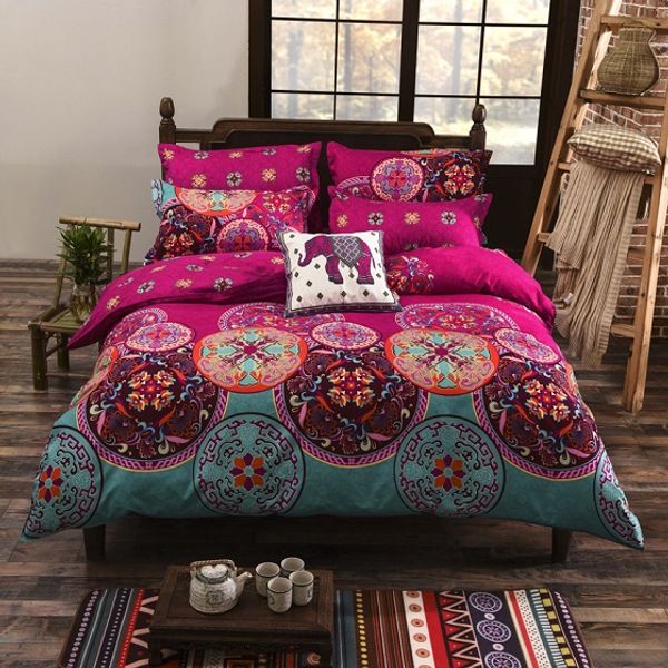 Bohemian Style Floral Printing Twin Queen King Size Bedding Set