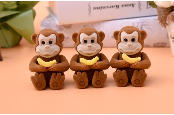 

[simple seven] lovely brown monkey jewelry case plastic flocking necklace gift box earring studs display for children, Black;white