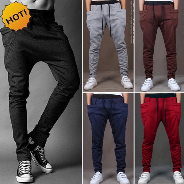 

fashion 2017 outdoor jogger running men big pocket elastic drawstring loose joggers pants men harem pants man track men foot beam sweatpants, Black
