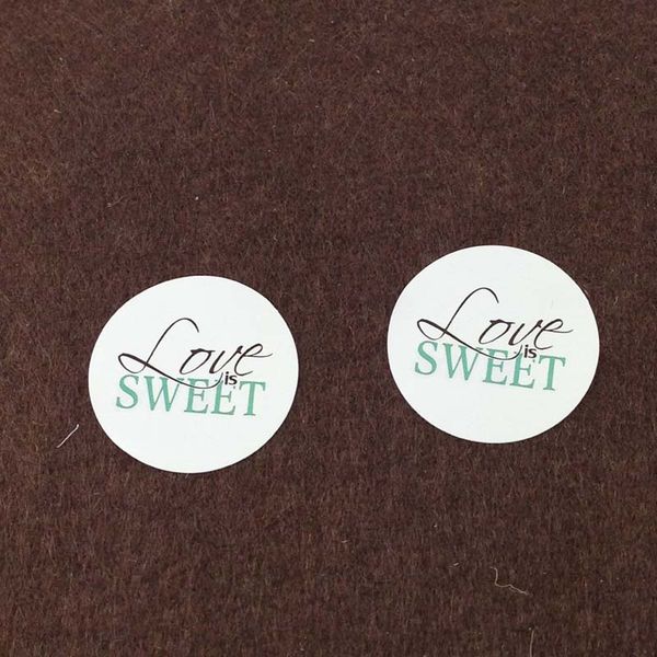 

wholesale- round 3cm white paper 100pcs/lot mint green"love is sweet"sticker labels pure and fresh adhesive stickers diy for gift
