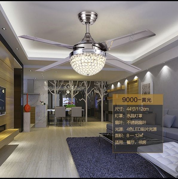 

crystal ceiling pendant fan lights iron leaf with led lights living room modern