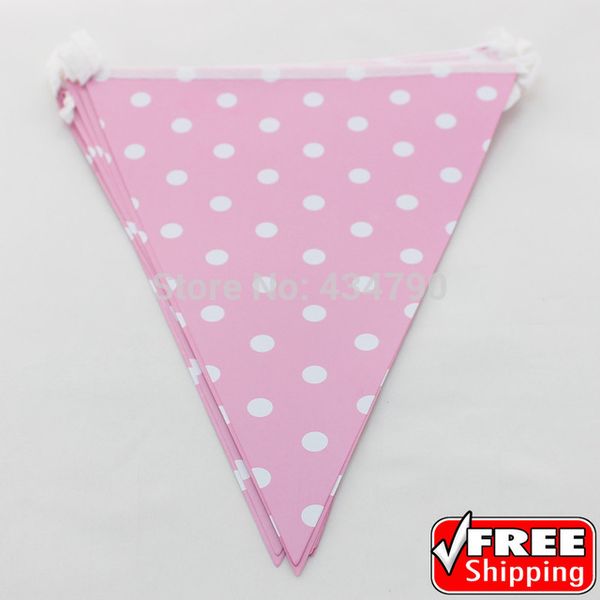 

wholesale- 3 strings baby pink bunting flags white polka dot,reusable spotty nursery p prop party banners wholesale-choose your colors