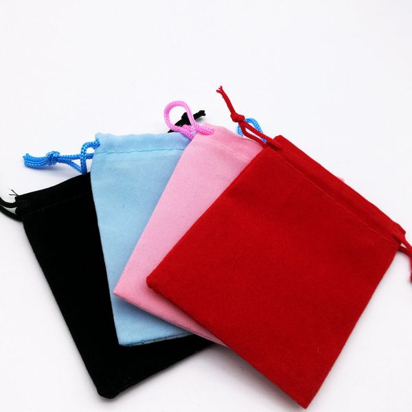 

100pcs 5x7cm velvet drawstring pouch bag/jewelry bag christmas/wedding gift bags black red pink blue 4 color wholesale