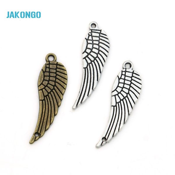 

wholesale- jakongo antique silver plated angel wings charms pendants for bracelet jewelry making diy handmade 30x10mm 30pcs/lot, Bronze;silver