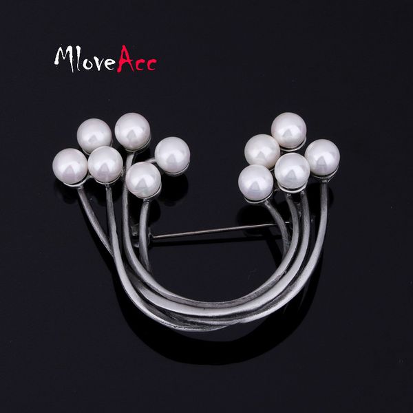

wholesale- u shape vintage metal brooches fashion safety pins simulated pearl brooch antique silver plated jewelry for women, Gray
