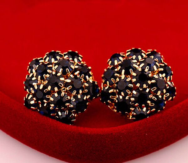 

new european and american temperament ladies lovely flowers simple luxury dark blue alloy fashion diamond earrings, Golden;silver
