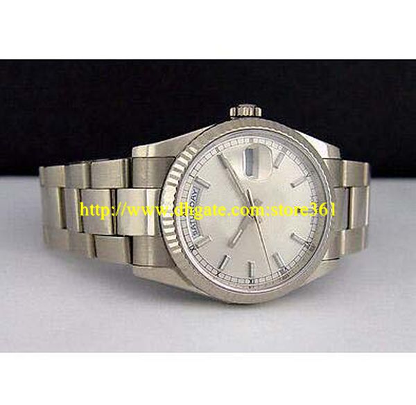 

store361 new arrive watches mens 18kt white gold president silver index 118239, Slivery;brown