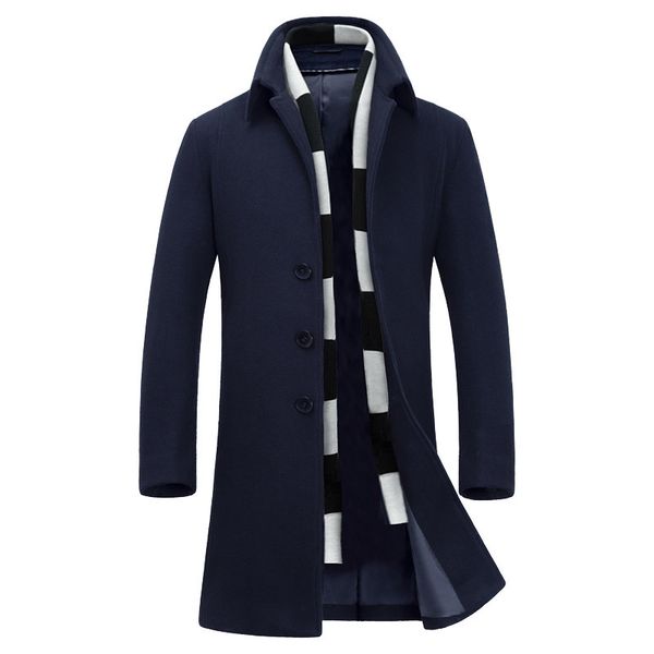 

wholesale- luxury erkek mont fashion overcoat men wool & blends thicken sobretudo 2017 size m to 6xl, Black
