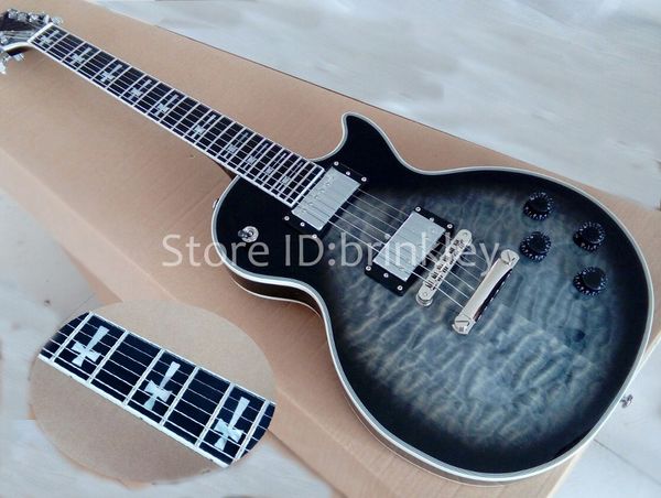 

Brinkley black ocean wave cu tom electric guitar cro ing inlay fretboard tony iommi guitar hipping