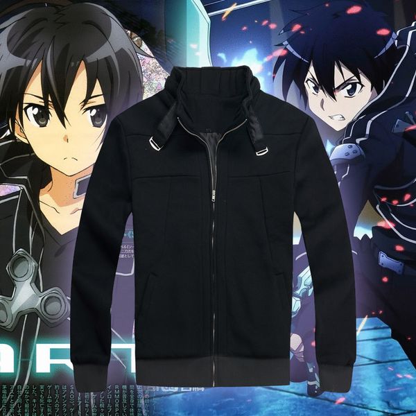 

japanese anime sao sword art online kirito kirigaya kazuto cosplay costume coat jacket, Black