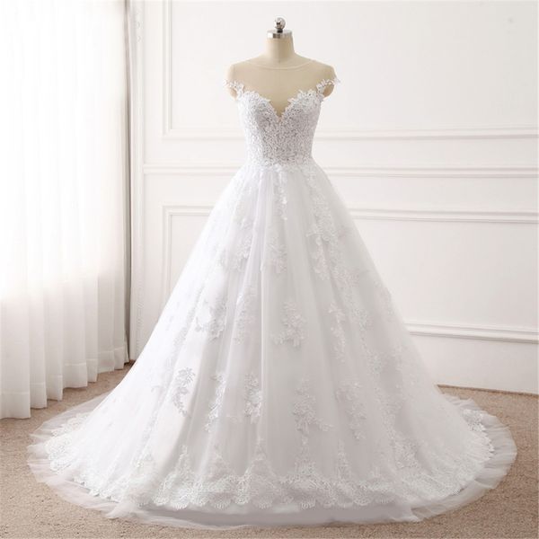 

sweetheart ball gown wedding dresses lace appliques bridal gowns vestido de novias princess luxury cathedral train, White