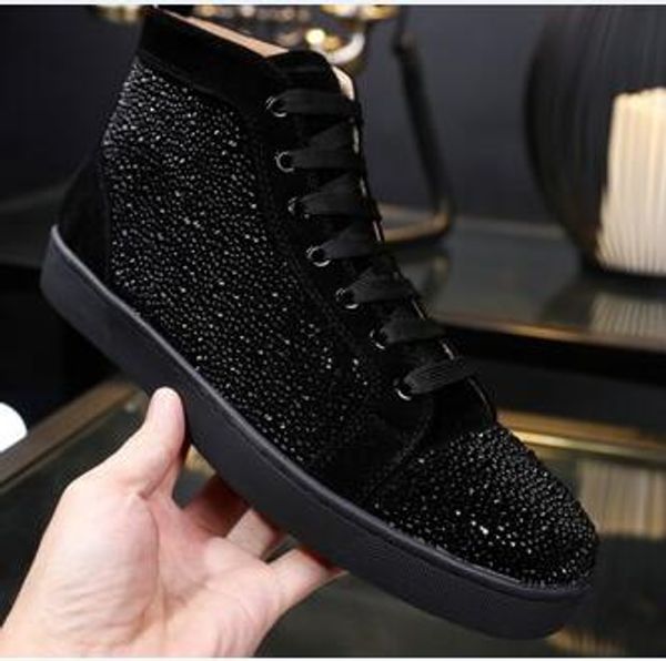 

drop shipping new casual wholesale 2017 men red spiked toe fashion red bottom sneakers, genuine leather high flats causal sp, Black