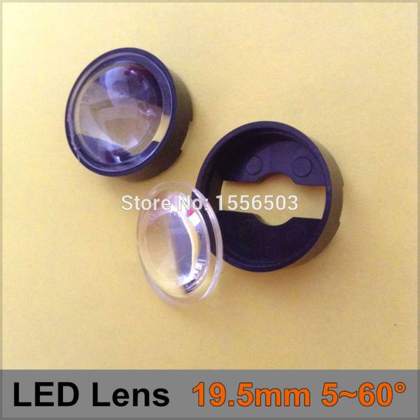 

wholesale- 200 pcs/lot 19.5mm 5-60 degree adjustable led lens set with holder semi-circle plano-convex lenses for luxeon seoul edison cree