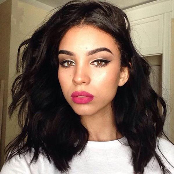 Natural Wave Lace Front Wigs Bob Middle Part Wavy Style Short