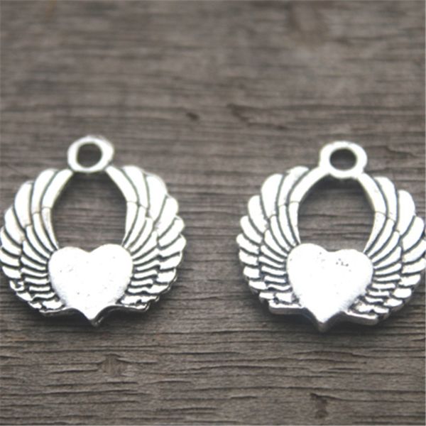 

15pcs--Angel Wing Heart Charms, Antique Tibetan Silver Lovely Flying Heart With Wings Charms Pendant 22x19mm