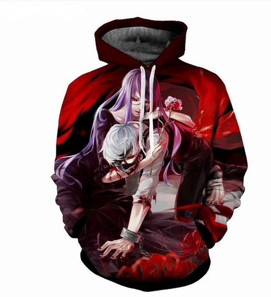 

2017 new design womens/mens tokyo ghoul funny 3d print casual crewneck hoodies plus size lms2017.7.035, Black