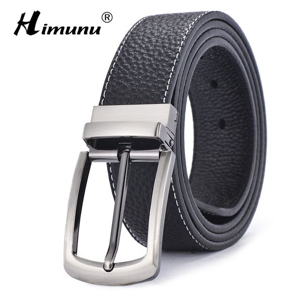 

wholesale- [himunu] brand sided use cowhide genuine leather belts for men fashion designer belts men pin buckle jeans cintos, Black;brown