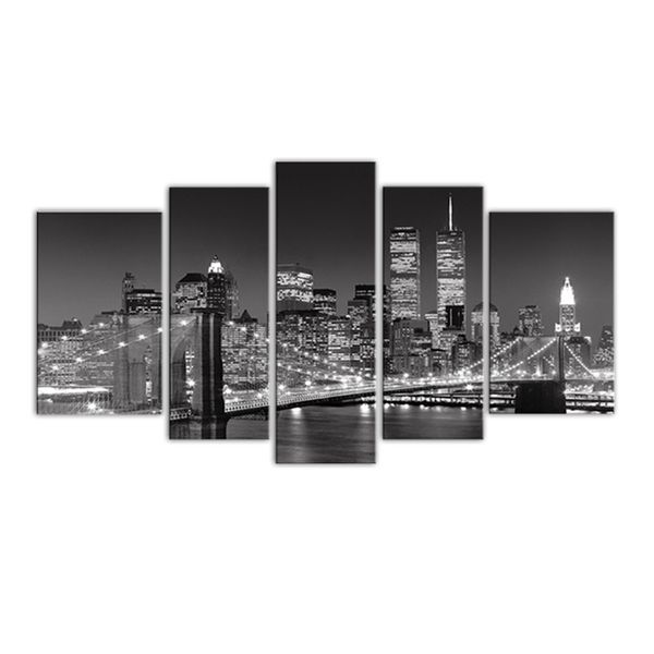 2020 5 Picture Canvas Paintings With Wooden Frame Wall Art Black