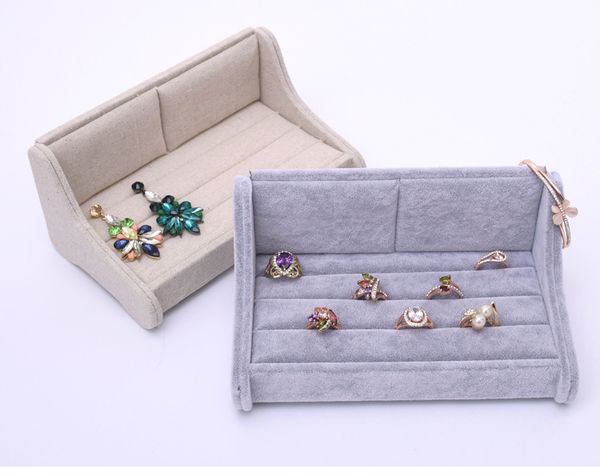 

[simple seven] brief korean linen bracelet sofa display lover couple rings case ice velvet earring studs container, Black