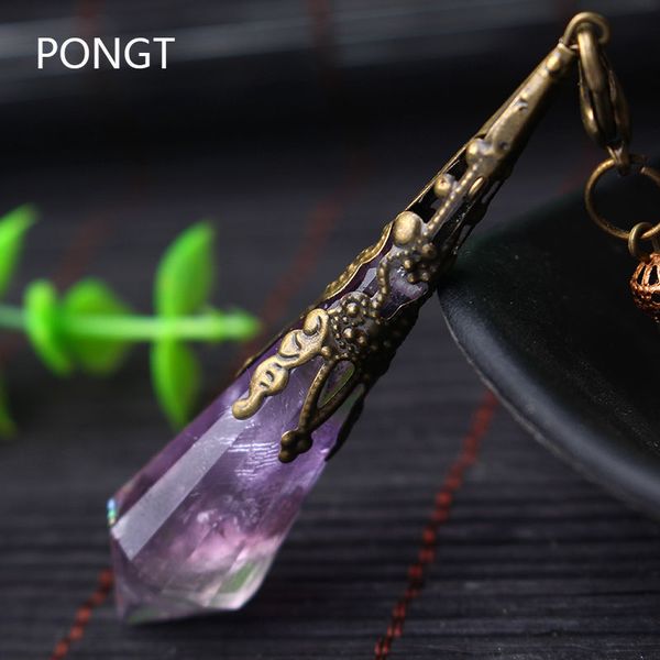 

wholesale- new natural amethyst pendulums for dowsing healing crystals chakra pendulum charms necklace pendant women fashion jewelry, Black