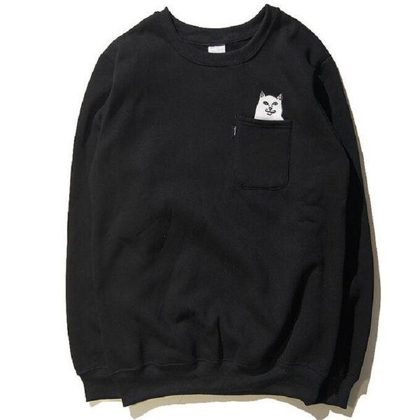 

2017 Новых Мужчин Карманы Cat Пуловеры Толстовки Crewneck Хип-Хоп Толстовка Мужская Harajuku