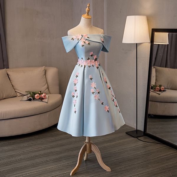 

На Складе Действительно Фото Небесно-Голубой Лодка Шеи С Коротким Рукавом Vestido Де Formatura Атлас С Бисером Цветы Бальное Платье 2017 Пром Платье