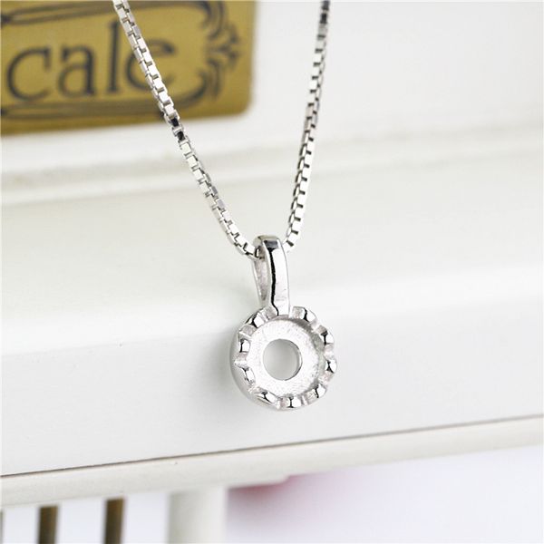 

925 Sterling Silver Pendant for women Plated White Gold semi mount for 5mm Round Cabochon Amber Agate Opal Lapis Lazuli diy stone
