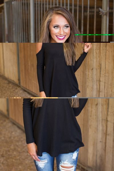 

wholesale-fashion women long sleeve t-shirt off shoulder tee shirt irregular cold shoulder ladies women clothes lj5110e, White