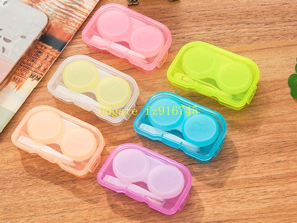 

500psets/lot plastic companion box with hanging hole contact lens box eyeglasses case dressing case with tweezers & stick 4 in 1