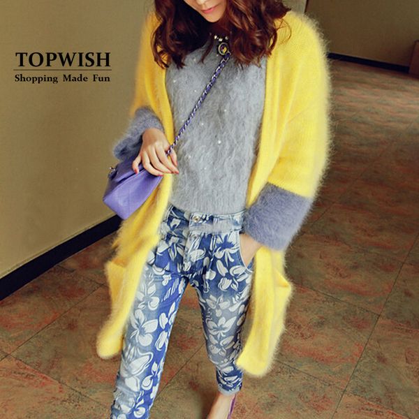 

wholesale- knitted real mink cashmere coat casual fashion women mink cashmere cardigans contrast color mink sweater tfp945, White;black