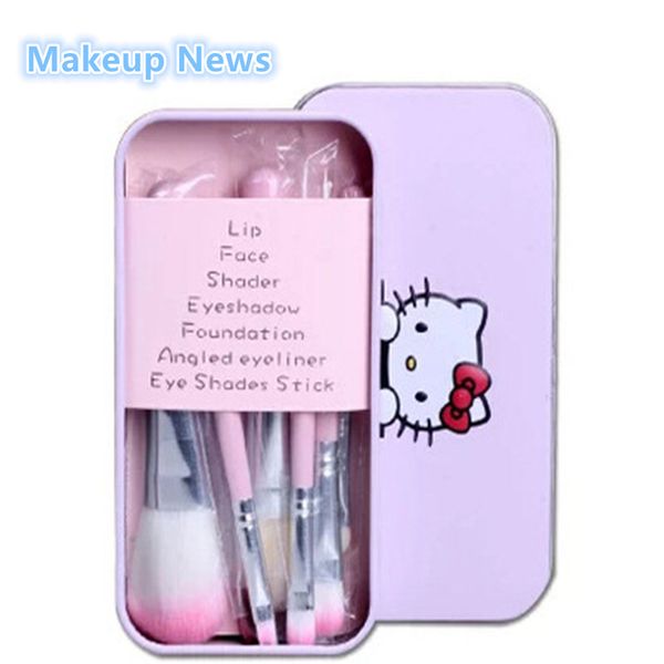 

wholesale-hello kitty 7pcs makeup brushes set for eyeshadow blusher cosmetic brushes tool kit maquiagem make up brush with metal box