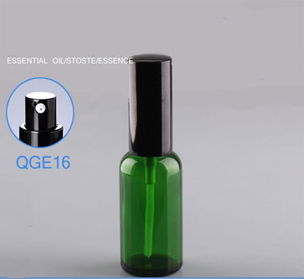 Kostenloser Versand – 300/LOT 30 ml Lotionsflasche aus grünem Glas mit schwarzer Aluminiumpumpe